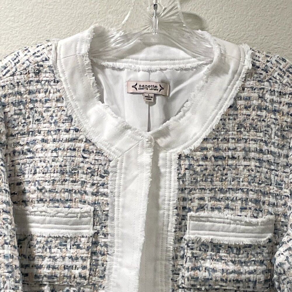 NANETTE LEPORE (NWT) Tweed Open Front Long Sleeve Deep Cuff Short Jacket - L - Picture 6 of 13